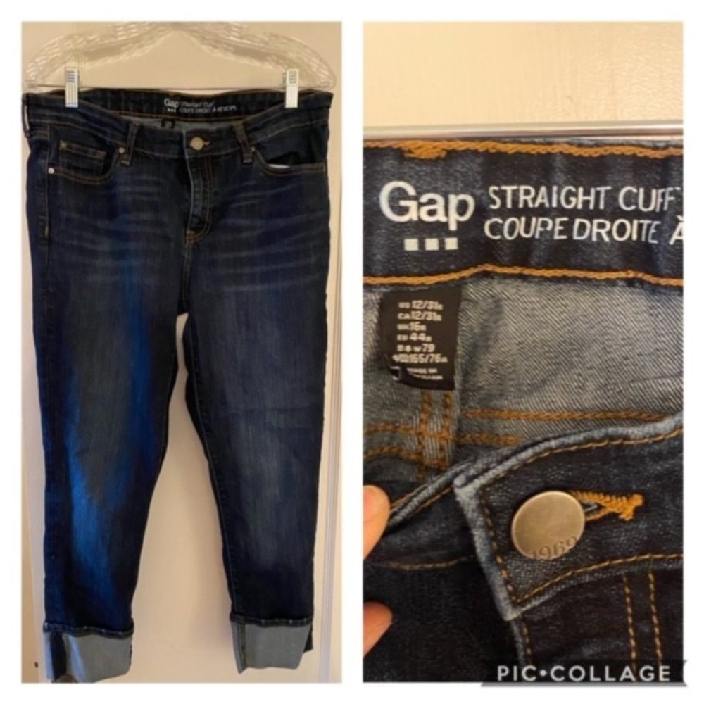 Gap Dark Wash Straight Cuffed Jeans